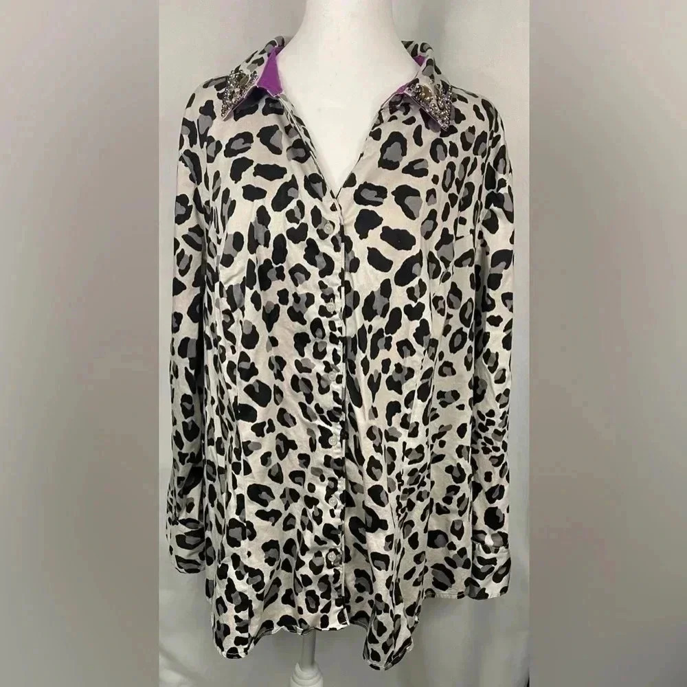 Lane Bryant button down shirt animal print